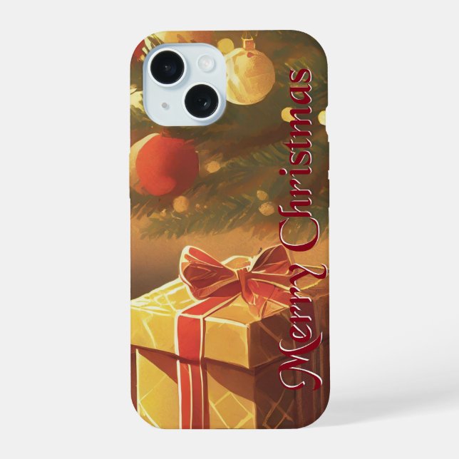 Xmas Motif, with Presents Under the Christmas Tree iPhone 15 Case (Back)