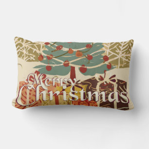 Xmas Motif, with Presents Under the Christmas Tree Lumbar Cushion