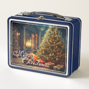 Xmas Motif with Presents Under the Christmas Tree Metal Lunch Box