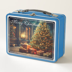 Xmas Motif with Presents Under the Christmas Tree  Metal Lunch Box