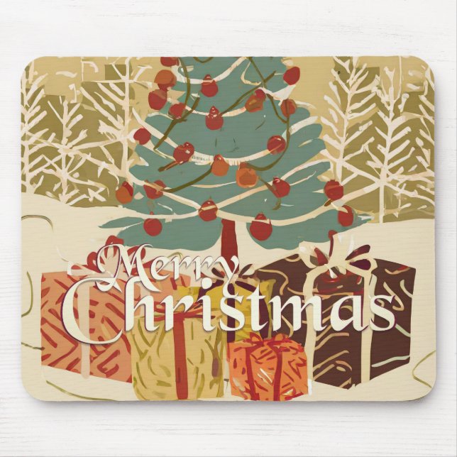 Xmas Motif, with Presents Under the Christmas Tree Mouse Pad (Front)