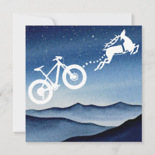 Xmas Mountain Bike Reindeer Christmas Star Night Holiday Card