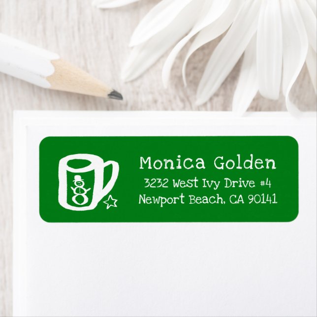 Xmas Mug Doodle CHRISTMAS Holiday Return Address Label (Insitu)