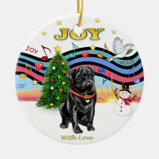 Xmas Music 1 - Black Pug Ceramic Tree Decoration