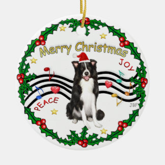 Xmas Music 1 - Border Collie (Santa hat) Ceramic Tree Decoration
