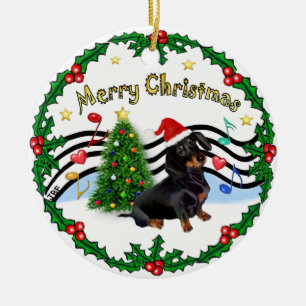 Xmas Music 1 - MC - Dachshund (BT) Ceramic Tree Decoration
