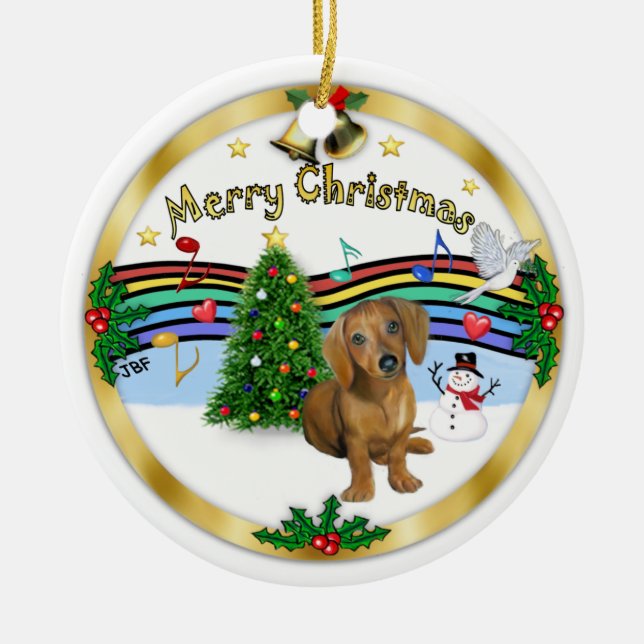 Xmas Music 1 - MC - Dachshund pup 13 Ceramic Ornament (Front)