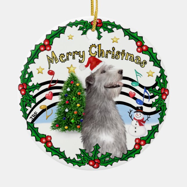 Xmas Music 1 - MC - Irish Wolfhound (hat) Ceramic Ornament (Front)