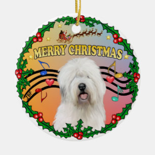 Xmas Music 1 - Old English Sheepdog Ceramic Ornament