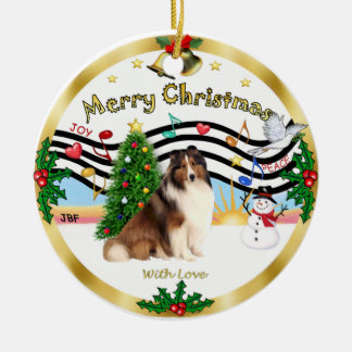 Xmas Music 1 - Shetland Sheepdog #7 Ceramic Tree Decoration