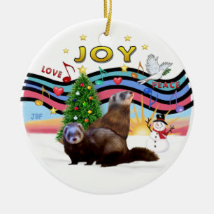 Xmas Music 1 - Two Ferrets Ceramic Tree Decoration