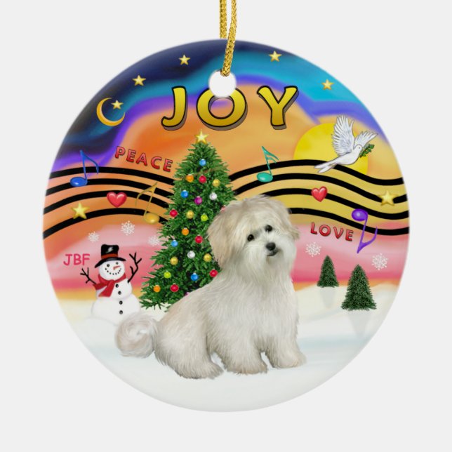 Xmas Music 2 - Coton de Tulear Ceramic Tree Decoration (Front)