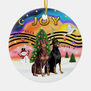 Xmas Music 2 - Dobermans (TWO) Ceramic Ornament