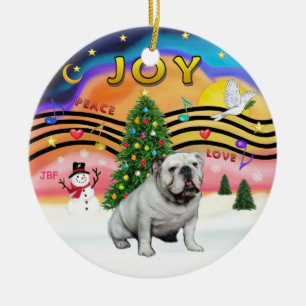 Xmas Music 2 - English Bulldog (white) Ceramic Ornament