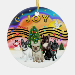 Xmas Music 2 - French Bulldogs (four) Ceramic Tree Decoration