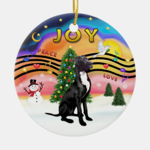 Xmas Music 2 - Great Dane (black-natural) Ceramic Tree Decoration