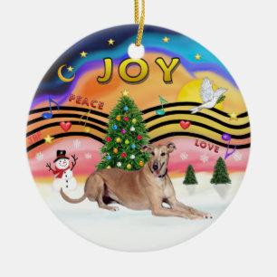 Xmas Music 2 - Greyhound (fawn liying down) Ceramic Tree Decoration