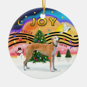 Xmas Music 2 - Greyhound (light red) Ceramic Ornament