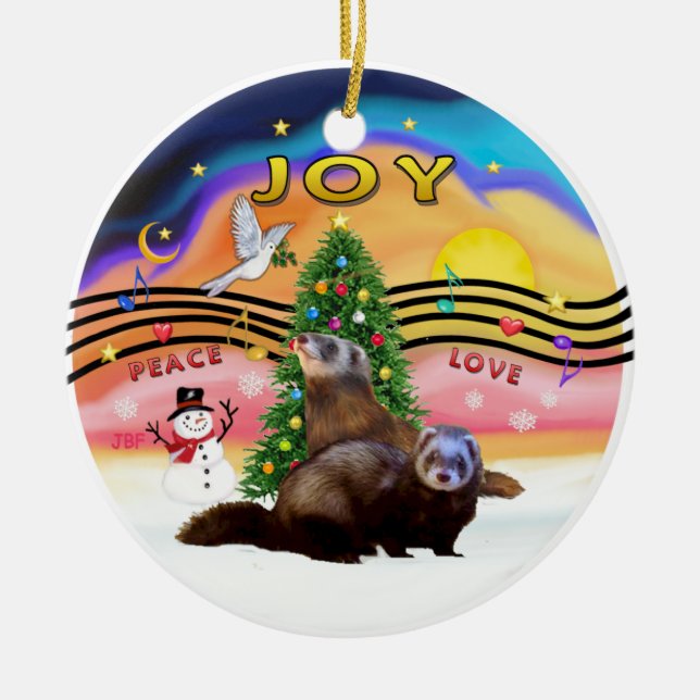 Xmas Music 2 - Two Ferrets Ceramic Ornament (Front)