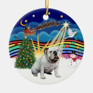 Xmas Music #3  - White English Bulldog Ceramic Ornament