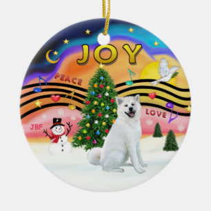 Xmas Music - Akita (white) Ceramic Tree Decoration