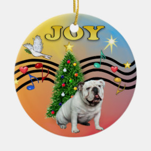 Xmas Music - English Bulldog (white) Ceramic Ornament