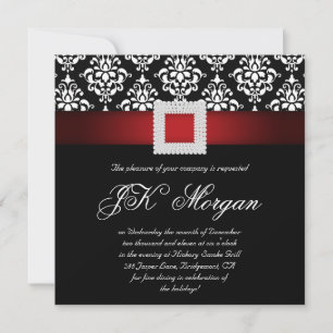 Xmas Office Party Invite Jewels Red Black White Sq