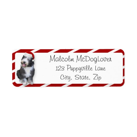 Xmas Old English Sheepdog Puppy Return Address Label