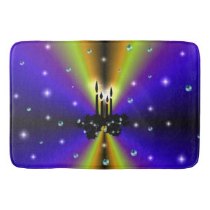 Xmas on Purple Yellow Rainbow with Pearls Bath Mat