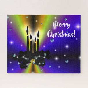Xmas on Purple Yellow Rainbow with Pearls Jigsaw Puzzle