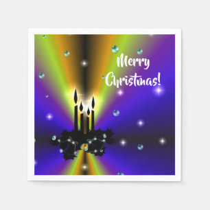 Xmas on Purple Yellow Rainbow with Pearls Napkin