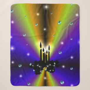 Xmas on Purple Yellow Rainbow with Pearls Sherpa Blanket