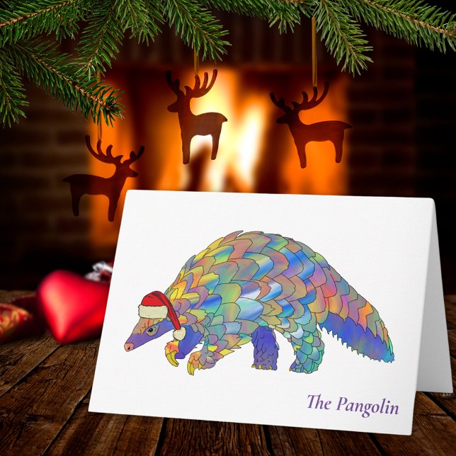 Xmas Pangolin Wildlife Endangered Species Animal Card (Christmas pangolin cute colorful animal art holiday greetings card)
