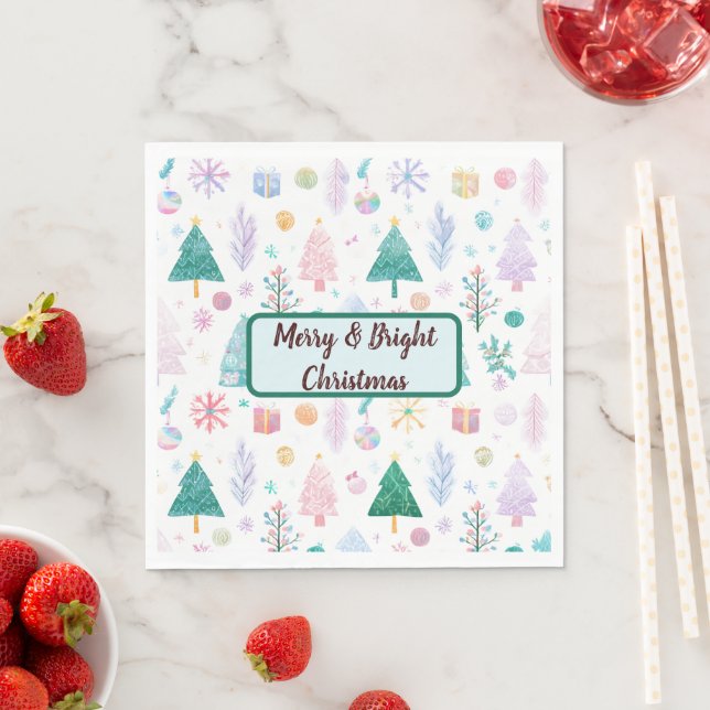 Xmas Paper Napkins Whimsical Holiday Dinner Table (Insitu)