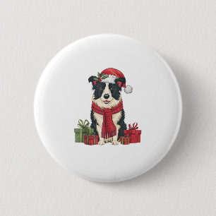 Xmas Party Decoration Santa Border Collie Dog Chri 6 Cm Round Badge