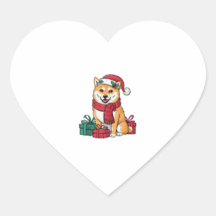 Xmas Party Decoration Santa Shiba Inu Dog Christma Heart Sticker