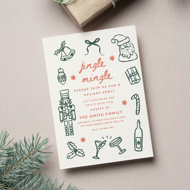 Xmas Party Holiday Hand Drawn Funky Handwritting Invitation (Creator Uploaded)