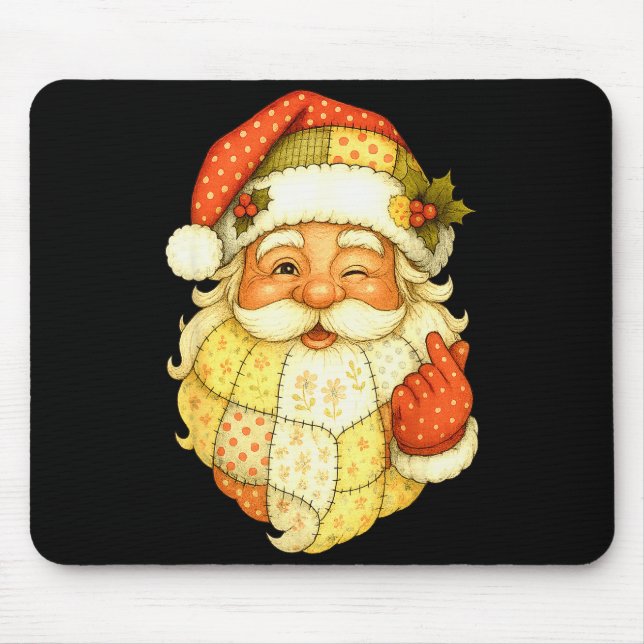 Xmas Patchwork Santa Claus Christmas Funny Mens Wo Mouse Pad (Front)