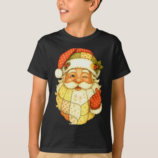 Xmas Patchwork Santa Claus Christmas Funny Mens Wo T-Shirt (Front)