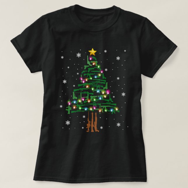 Xmas Patriotic 2nd Amendment Gun Christmas Tree T-Shirt (Design Front)