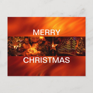 Xmas - Photo Stripe - Red / waves background Holiday Postcard
