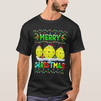 Xmas Pickleball Lighting Santa Merry Christmas Pic T-Shirt