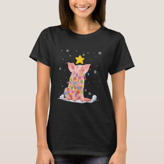 Xmas Pig Animals  Christmas Tree Lights T-Shirt