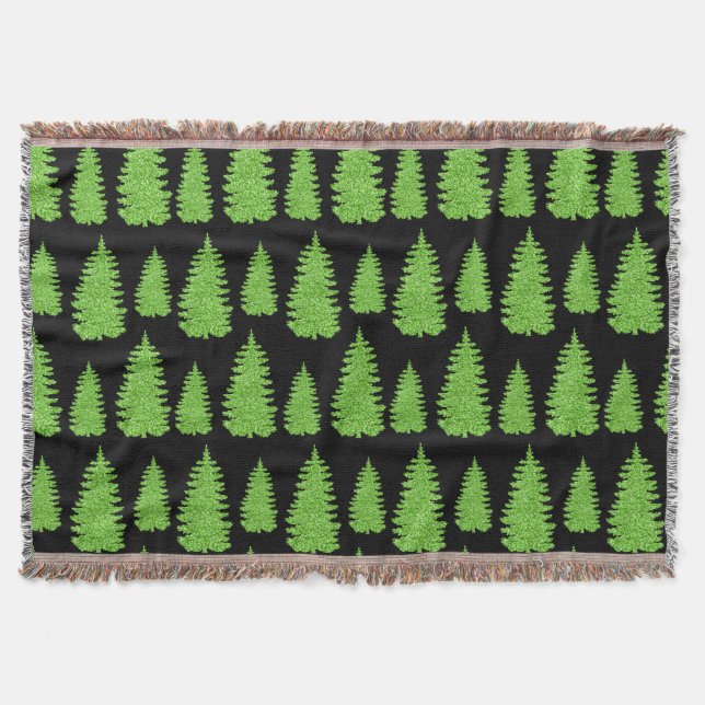 Xmas Pine Tree Bright Green Forest Christmas Throw Blanket (Front)