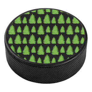 Xmas Pine Tree Bright Green Forest Hockey Puck