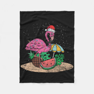 Xmas Pink Flamingo Hawaii Summer Tropical Christma Fleece Blanket