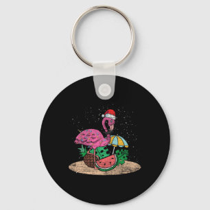 Xmas Pink Flamingo Hawaii Summer Tropical Christma Key Ring