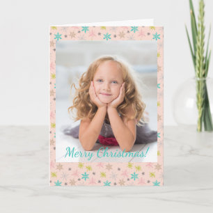 Xmas Pink Snowflakes Turquoise Lime Grey Photo Note Card