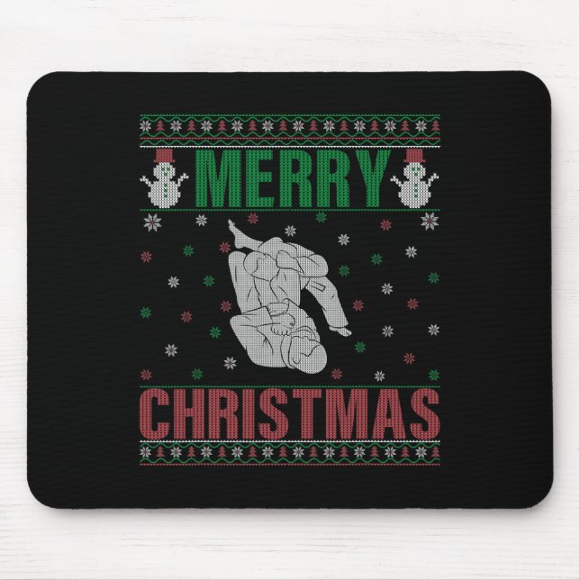 Xmas Pjs Matching Jiu Jitsu Fighter Ugly Christmas Mouse Pad (Front)