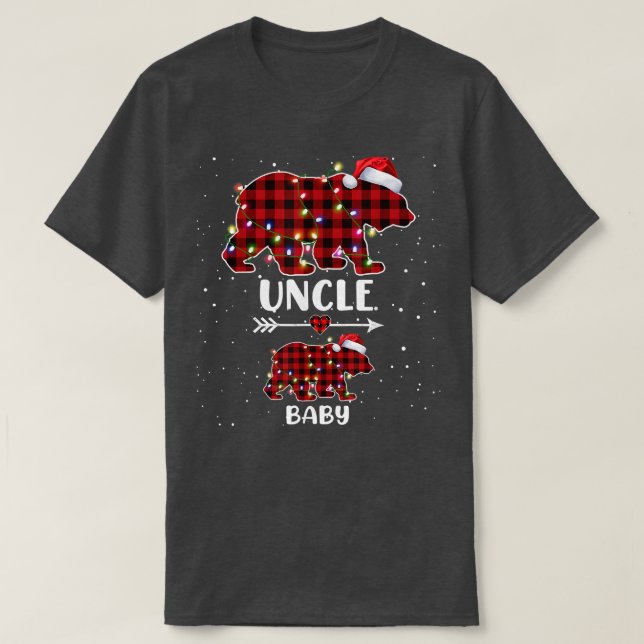 Xmas Plaid Bear Uncle Baby Polar Pregnancy Announc T-Shirt (Design Front)